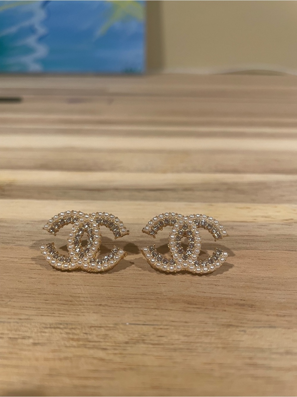 Gold Pearl-Embellished CC Logo Earrings